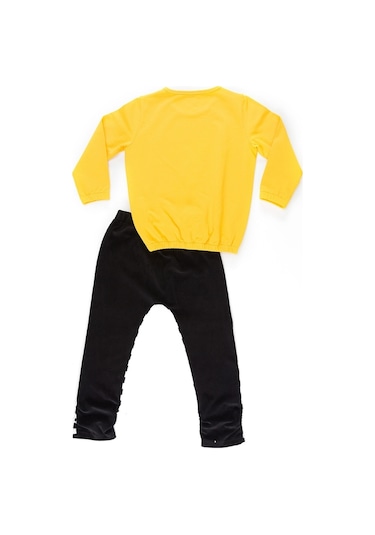 Denokids Bee Happy Kız Kadife Eşofman Takımı - Sarı - Siyah