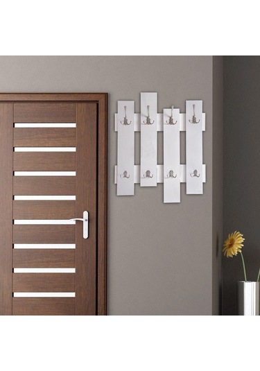 Umutpark Umuthomedesing Ahşap Dekoratif 8 Li Duvar Askılık. Beyaz