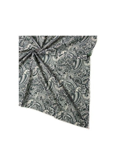 Ebruli Pamuklu Etnik Desenli Soft Eşarp 90x90 Cm Siyah - Vizon