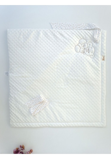 Nohut Bebek Battaniyesi & Kundağı Ayıcık İşlemeli Hastane Çıkışı Yenidoğan Örtü / Yorgan Ekru