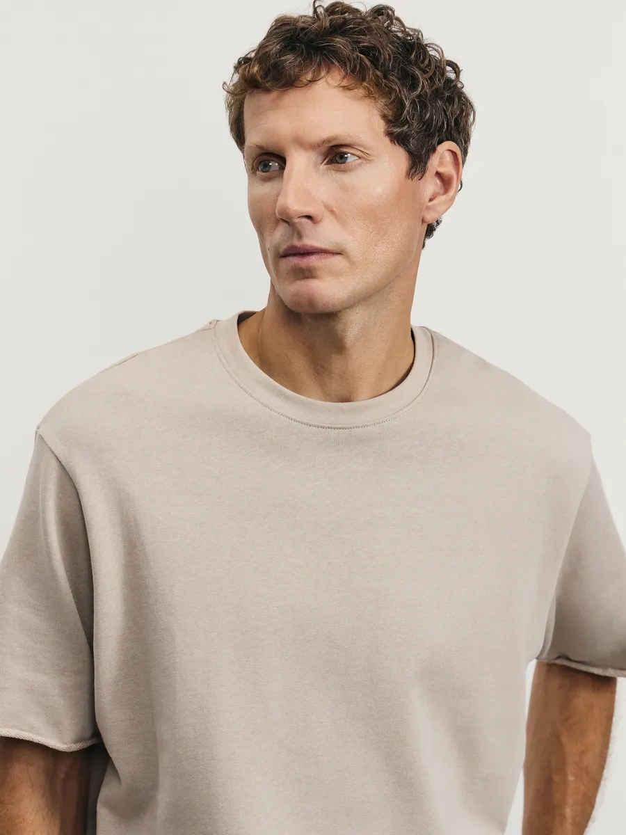 Zarına Oversize Koşu Tişörtü Pamuklu İşlenmemiş Kenarlı 444747135 Bej