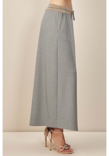 Evaze Gri Dokuma Etek Gri