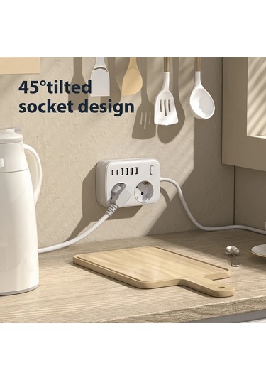 Motion003 8i 1 Arada Kompakt Kup Guc Seridi Beyaz 10 Ft Asiri Gerilim Korumasi 2 Ac Priz 4 Usb Port 2 Type C Port Ab Fis