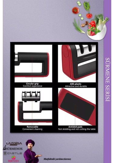 Bıçak Bileme Aleti Profesyonel Bıçak Bileyici 3 Açılı Elmas Seramik Çelik Bileme Siyah