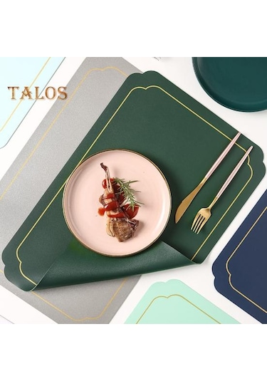 Mavi Dikdörtgen Suni Deri Servis Altlığı Modern Su Geçirmez Isıya Dayanıklı Kaymaz Isı Yalıtımı Bulaşık Makinesinde Yıkanabilir Mavi