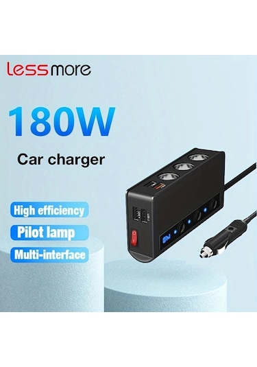 Xuweiwei Lessmore Siyah 4 Portlu Voltaj Göstergeli 12 24v Araç Şarj Cihazı Hızlı Şarj 1den 3e Adaptör Led Ekran Kompakt Tasarım