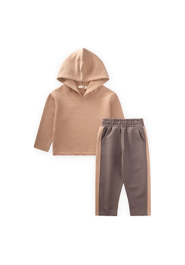 Kapşonlu Sweatshirt Takım 1-8 Yaş Bej,vizon Bej