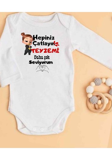 Lupi İsimli Zıbın Yazılı Bebek Zıbın Bej Melanj-açık Pembe Beyaz