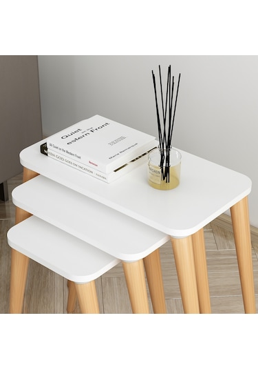 Flora ESTE  Sehpa Ahşap Ayaklı Üçlü Zigon (BEYAZ)