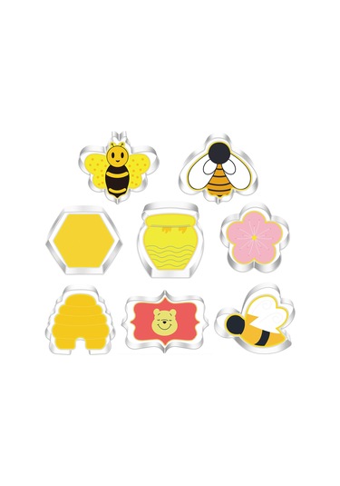 Kangvka 8 Parça Arı Temalı Çerez Kalıbı - Arı, Balıkova, Çiçek, Bal Kavanozu Ve Kutlama Tahtası Şekilleri - Gıda Güvenli Paslanmaz Çelik Sarı