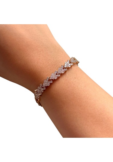 Kırmızı Sanat Evi Damla Zincirli Gold Şık V Taşlı Klipsli Çelik Bileklik