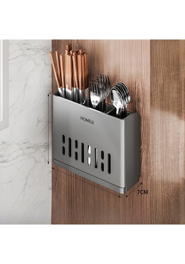 Yifomall Duvar Montlu Mutfak Çubuk Çatal Kaşık Depolama Kutusu - Şişme Önleyen Süzme Özelliği, Delme Yok Kurulum, Gümüş Gri 3 Bölmeli Toptan Alım Diğer