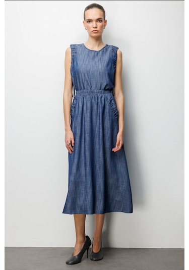 On Kadın Beli Lastikli Maxi Etek 74321 Indigo İndigo