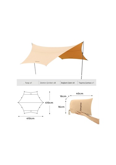 Kingcammp Albano 5 Glamping Tarp Upf50+ I 410x410 Khaki Multi Çok Renkli