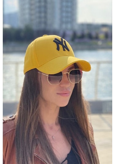 Unisex Ny Sarı-siyah Nakışlı Şapka Sarı
