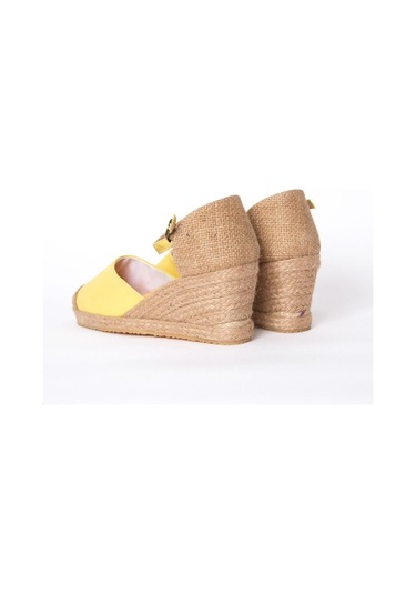 Gerçek Elişi Burnu Hasır Dolgu Topuk Sarı Keten Hasır Espadril Handmade Sarı