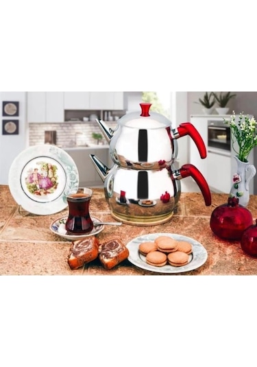 Kapris Küre Paslanmaz Çelik Kendinden Süzgeçli Aile Boy Çaydanlık Çelik