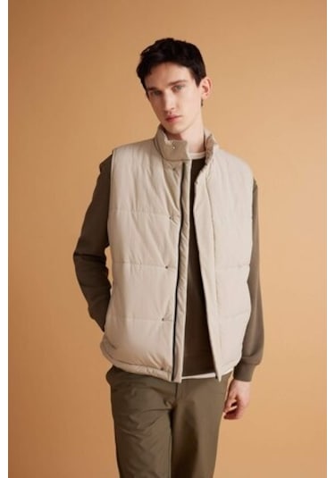 Defacto Slim Fit Dar Kesim Polo Yaka Yelek Astarlı Fermuarlı Çıtçıt Kapamalı Cepli Mevsimlik Hafif B6862ax24spbg712 Bej