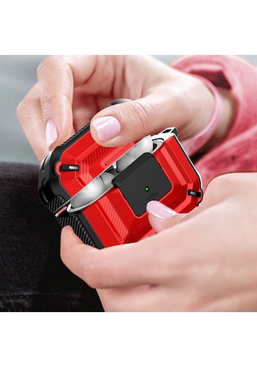 Airpods Uyumlu 3 İçin Anahtar Ve Kanca İle Elmas Doku Kulaklık Koruyucu Kılıf Kırmızı