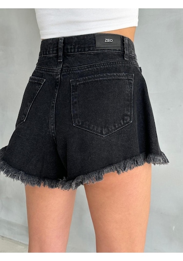 Mini Füme Jean Şort Siyah+Füme