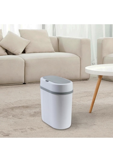 Fan Kapaklı Otomatik Hareketli Çöp Kovası 12l Kompakt Dayanıklı Beyaz