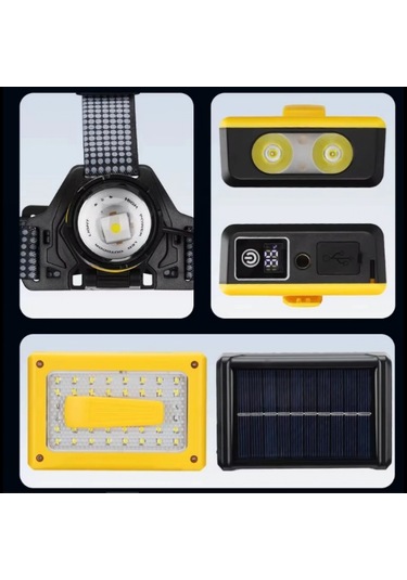 Büro Ev Ofis Aydınlatması İçin Alümin Tg Led Type-c Power Solar Şarjlı Kafa Feneri Gri