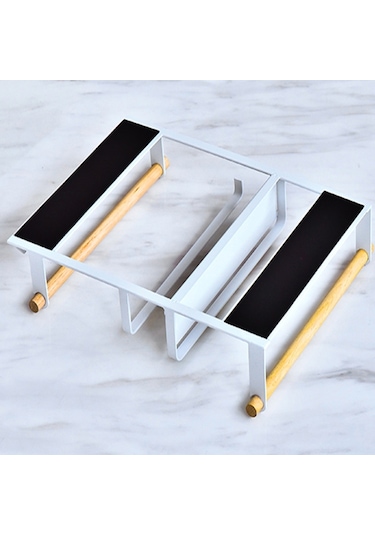 Cbtx Demir + Ahşap Manyetik Buzdolabı Depolama Rafı Mutfak Aletleri Asılı Depolama Rafı - Siyah