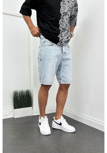 Kaizer Denim Erkek Buz Mavisi Baggy Şort Buz Mavi