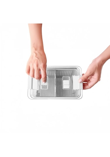 Vinoa 2,5 Litre Süzgeçli Buzdolabı Düzenleyici Organizer + Saklama Kabı Beyaz