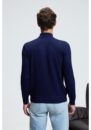 Grimelange REBEL Erkek Yarım Balıkçı Yaka Basic Slim Fit Triko Lacivert Kazak