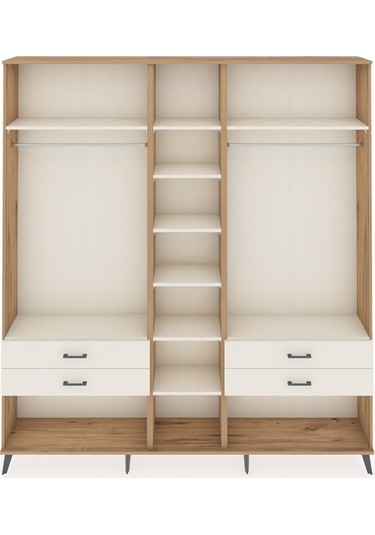 Arges Dolap 10 Raflı 4 Çekmeceli 2 Askılı 220x30x243 Çam-aytaşı/aytaşı Aytası/aytası