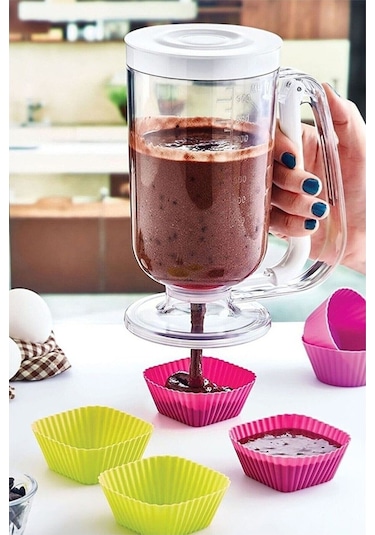 Pankek Dağıtıcı Hamur Porsiyonlayıcı Şekillendirici 900 Ml Dökme Aparatı Beyaz Beyaz