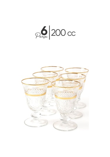 Mest 6 Kişilik Gold Yaldız Ayaklı Cam Kahve Yanı Su Bardağı Seti - 200 Cc Şık Sunumlar Için Zarif Seçim Gold