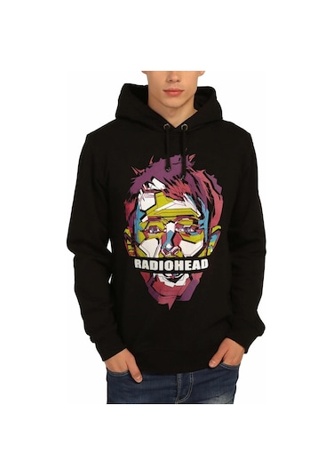 Bant Giyim - Radiohead Siyah Kapşonlu Erkek Sweatshirt Hoodie