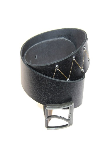 Hakiki Deri Erkek Metal Detaylı Dikişli Kot Kemeri 4,5 Cm Siyah