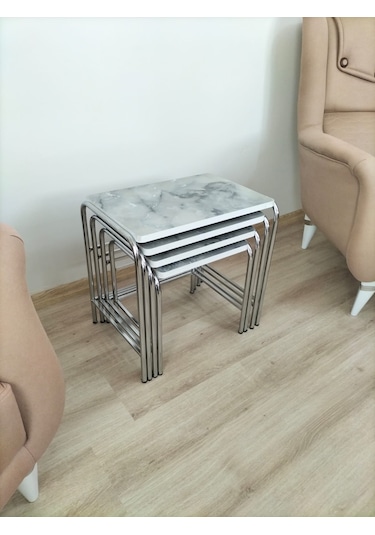 Evko Mobilya Buket Sehpa, 4'lü Zigon Sehpa, Dörtlü, Krom-duman