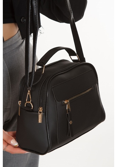 Kadın Günlük Siyah Vizon Omuz Çantası 2 Adet Siyah - Vizon