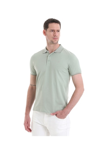 Hatemoğlu Yeşil Regular Fit Düz 100% Pamuklu Polo Yaka Tişört 3536etc22c03 16-0110tpx Yeşil - Ekru
