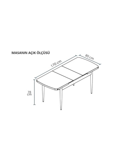 Sonata Ceviz 80 X 132 Açılabilen Mdf Masa Siyah Metal Ayaklı Mutfak Masası Takımı 6 Gri Sandalye Gri