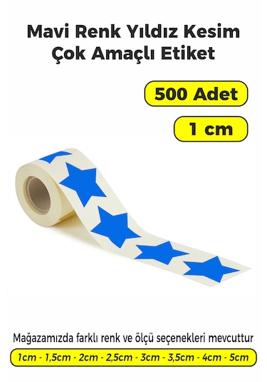 Mavi Renk Yıldız Kesim Sticker Etiket 1cm - 500 Adet Mavi