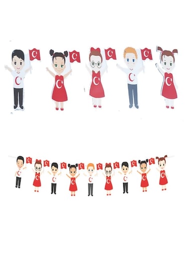 23 Nisan Elele Tutuşan Neşeli Çoçuklar Dekoratif Banner Süsleme