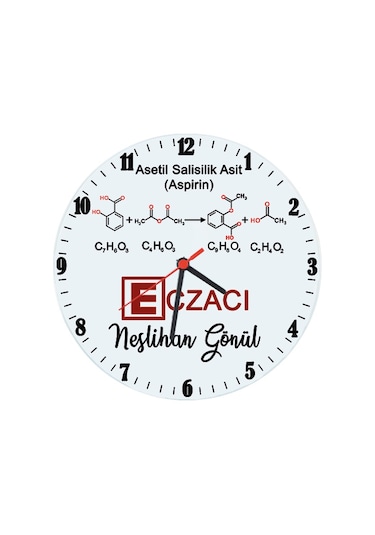 Eczacıya Hediye Aspirin Temalı Isimli Cam Duvar Saati