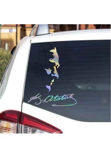 Hologramlı Janjanlı Atatürk Silüet Ve İmza Sticker 02525 30x25 Cm