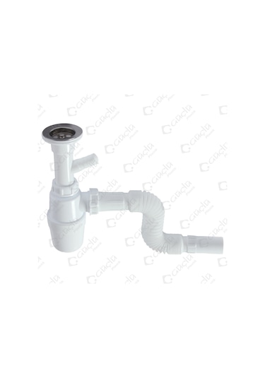 Güçlü Taslı Körüklü Tek Çatal Çamaşır Çıkışlı Lavabo Sifonu