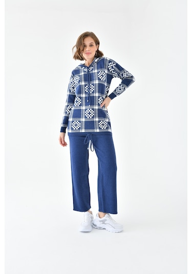 Ftz Women Kadın Dama Desenli İkili Takım İndigo 20604-indigo İndigo