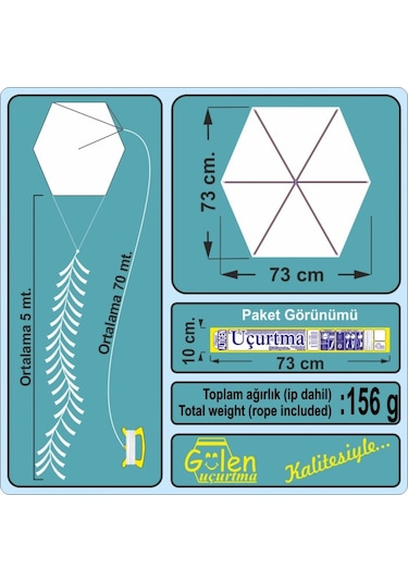 Naylon Altıgen Düzrenk Uçurtmalar Orta Boy