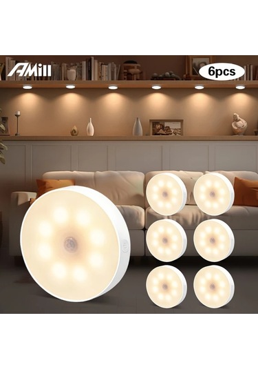 Lumaworld 6lı Amill Akıllı Hareket Sensörlü Usb Şarjlı Dimlenebilir Dolap Altı Led Işık Seti Sıcak Beyaz Sıcak Beyaz-3500k