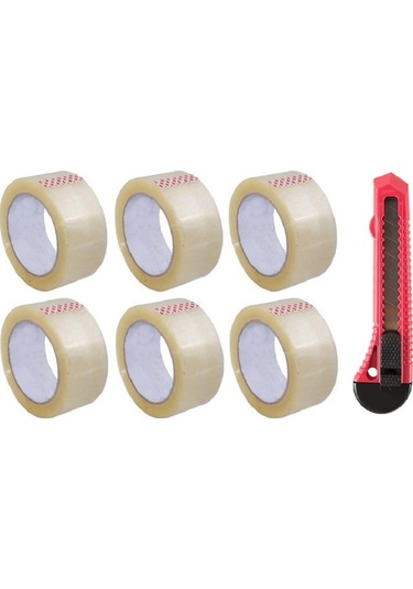 6 Adet 45mm x 100mt Şeffaf Koli Bandı Falçata Bant