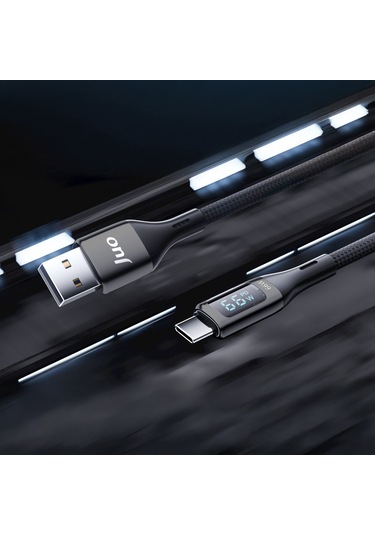Juo 66W Dijital Led Ekranlı Örgülü Usb-a To Usb Type-c Hızlı Şarj ve Data Kablosu 1M