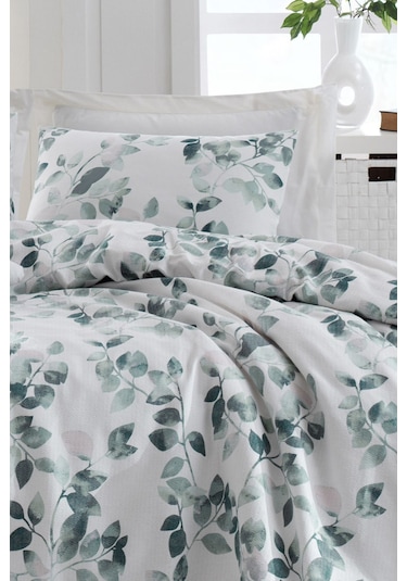 Enlora Home Baskılı Pike Takımı Tek Kişilik Sabine Yeşil